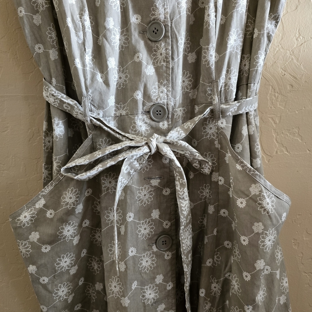 Mlle Gabrielle Floral Cotton Midi Dress Sage Green Large Cottagecore Button Up - Picture 6 of 16